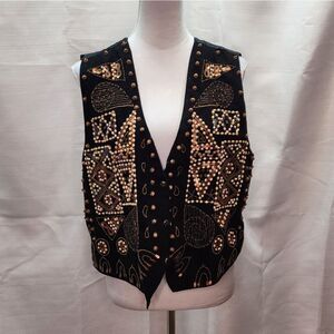 Modi Denim Vintage Sequin Applique Button Front Vest Size Medium